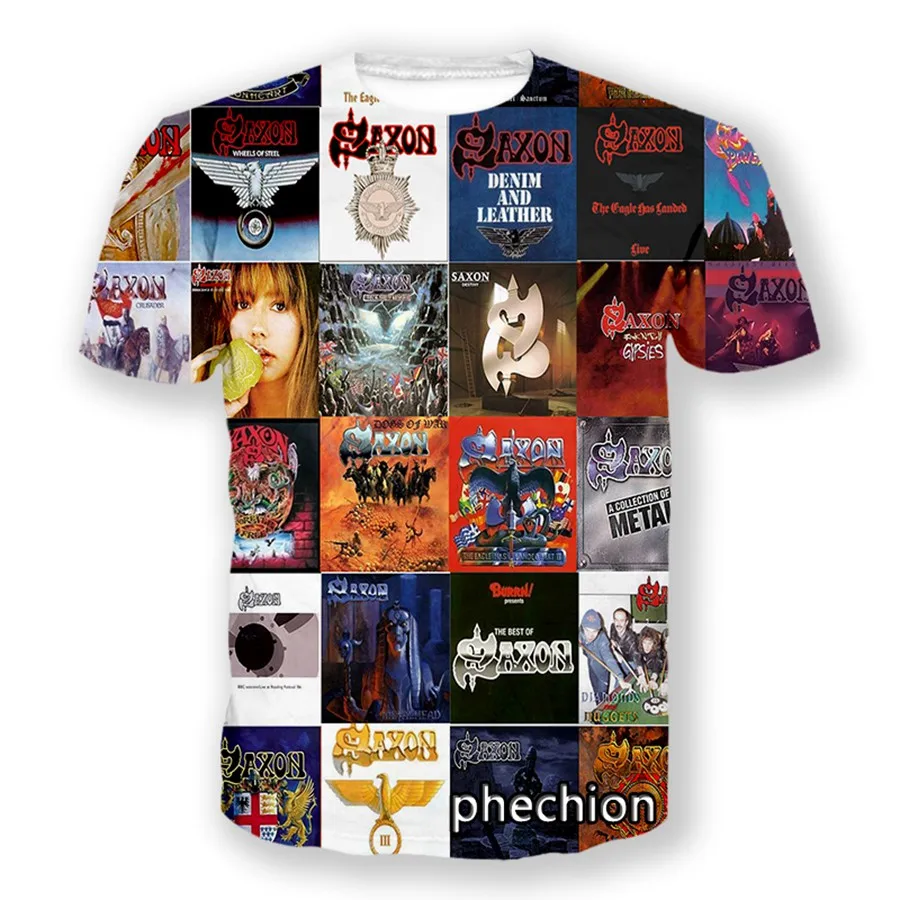 Phechion saxon banda 3d impressão masculina t camisa hip hop mulher tshirt unissex roupas topos fornecedores para drop shipper a51