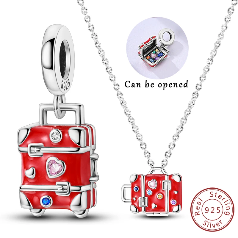 

Модный красный набор для багажа, ожерелье из стерлингового серебра 925 пробы, подвеска, бусины-элегантный ювелирный подарок для женщин, прекрасный аксессуар на день рождения