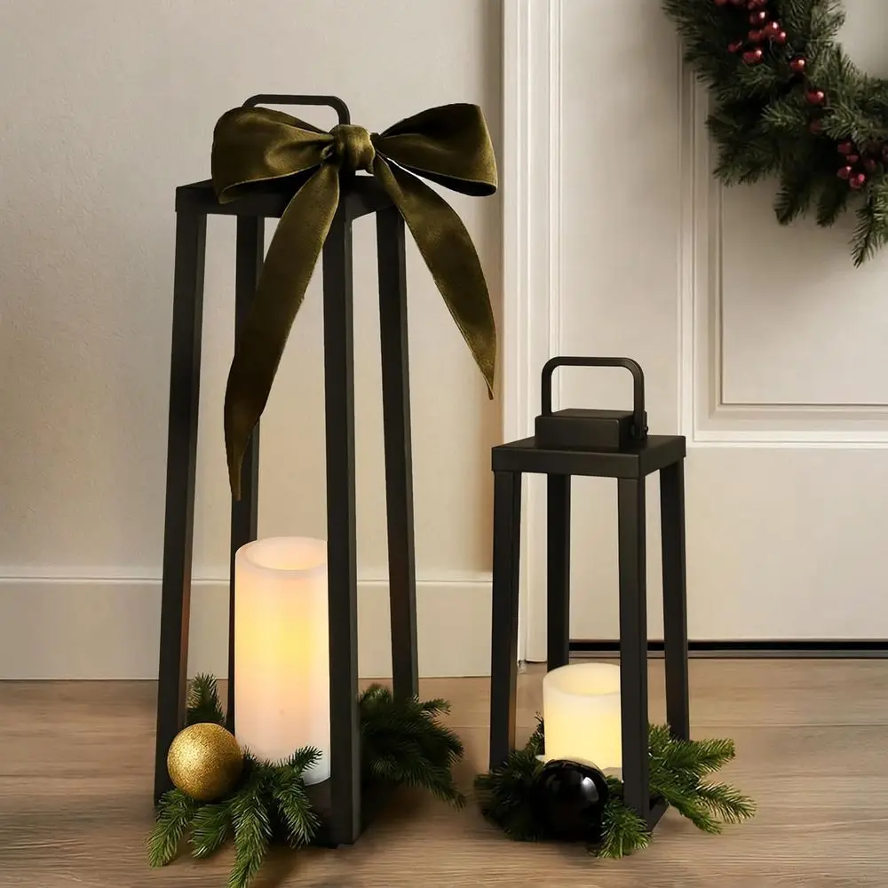 

Outdoor 24 Inch Black Metal LED Lantern with Waterproof Feature for Patio, Garden, and Yard Decor