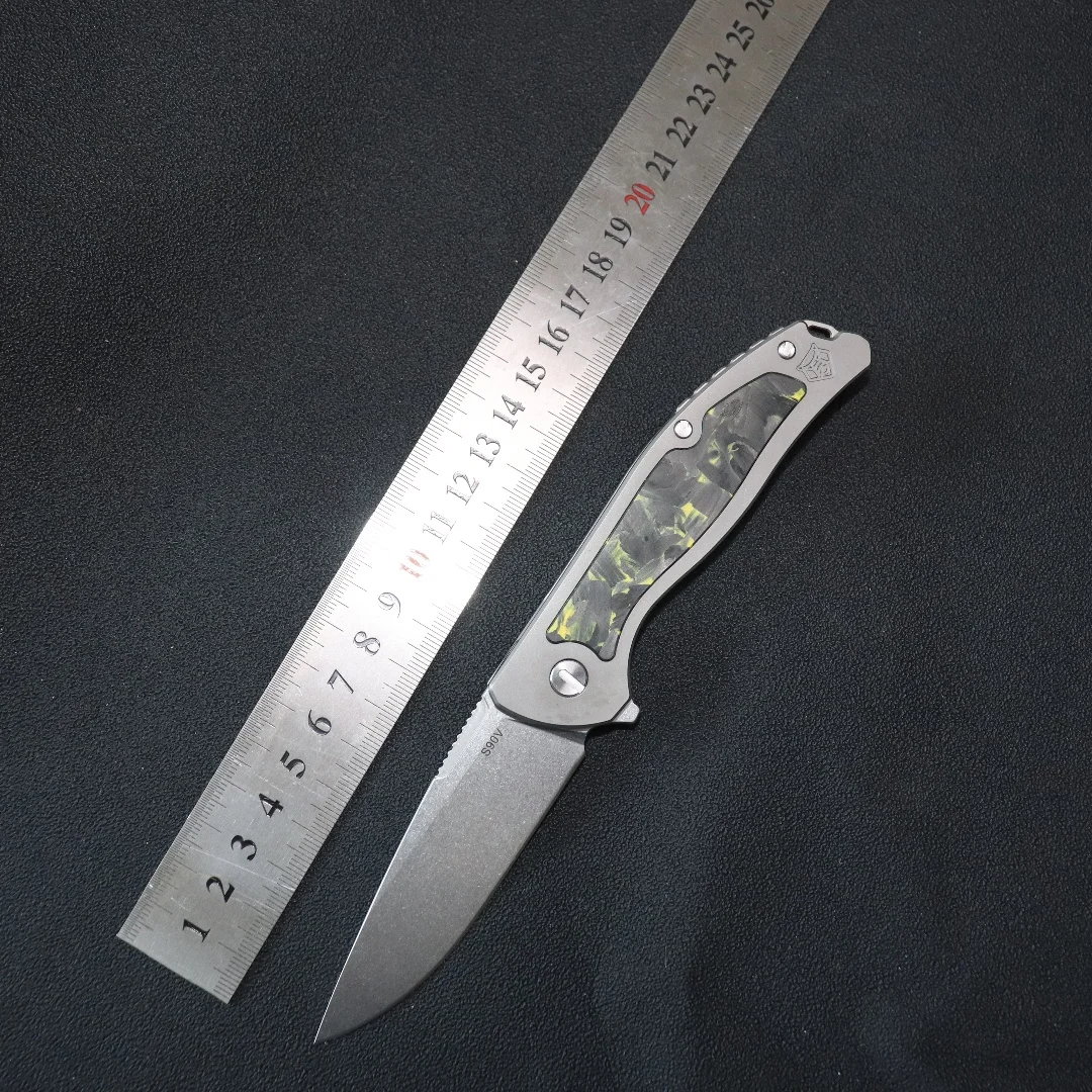 Shirogoro S90V stoned blade titanium alloy trapezoidal handle folding outdoor knife suitable for EDC and gift gift box packaging