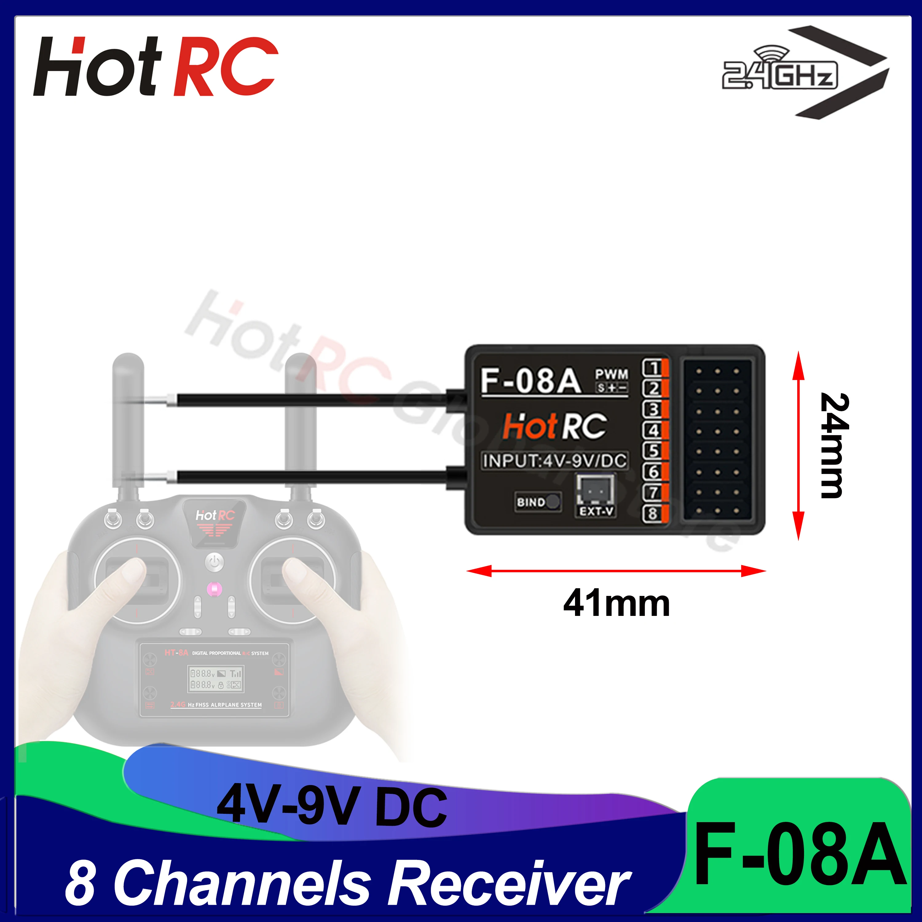 HOTRC 2.4 Ghz 8 Channels Mixed Control Function Receiver F-08A for HotRC HT8A Radio Control RC Airplane Drone Multipurpose