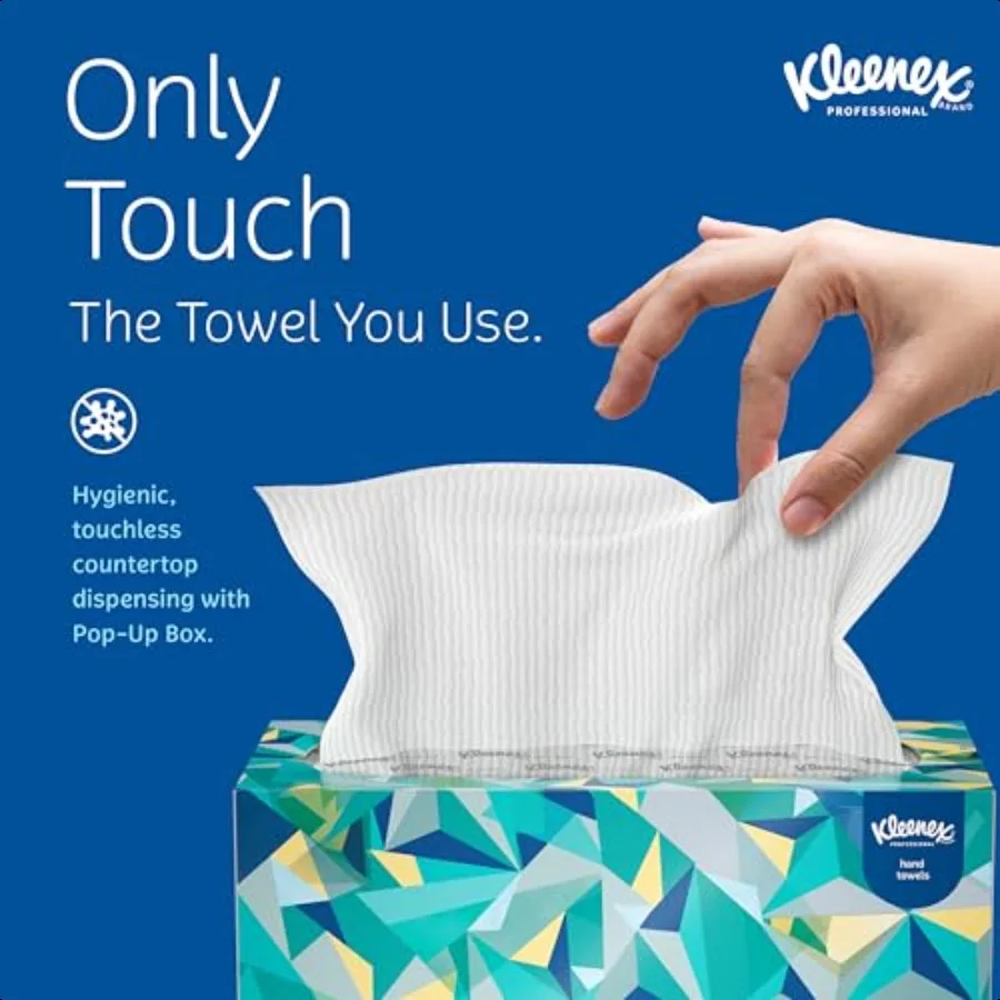 Kleenex Toallas Profional a granel 01701 Bolsillos de absorción premium Caja emergente blanca (18 cajas de 120 hojas 2 160 hojas en total)