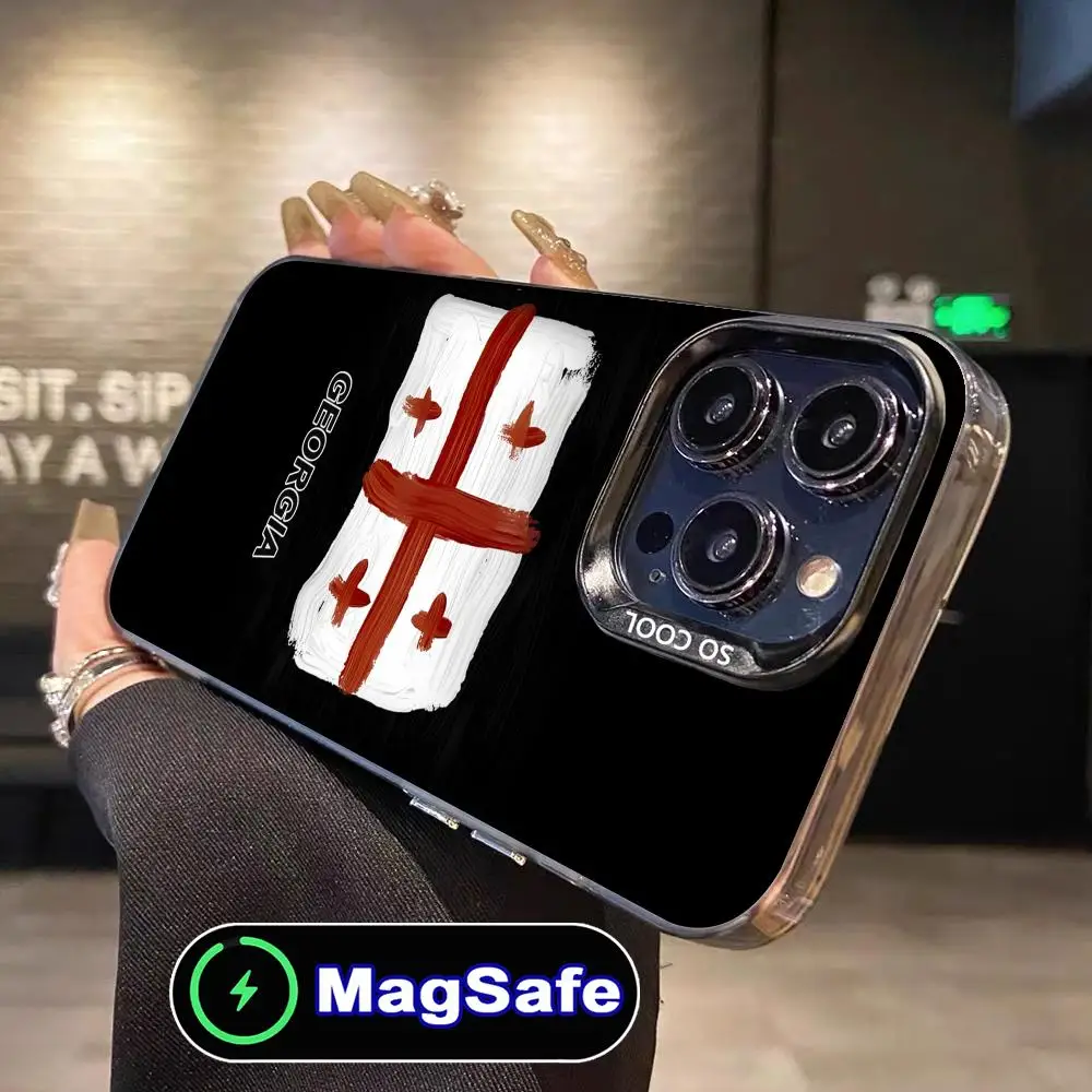 

Чехол для мобильного телефона с флагом Грузии для iPhone 16, 15, 14, 13, 12, 11 Pro Max Plus, полупрозрачный цветной защитный чехол MagSafe, роскошный