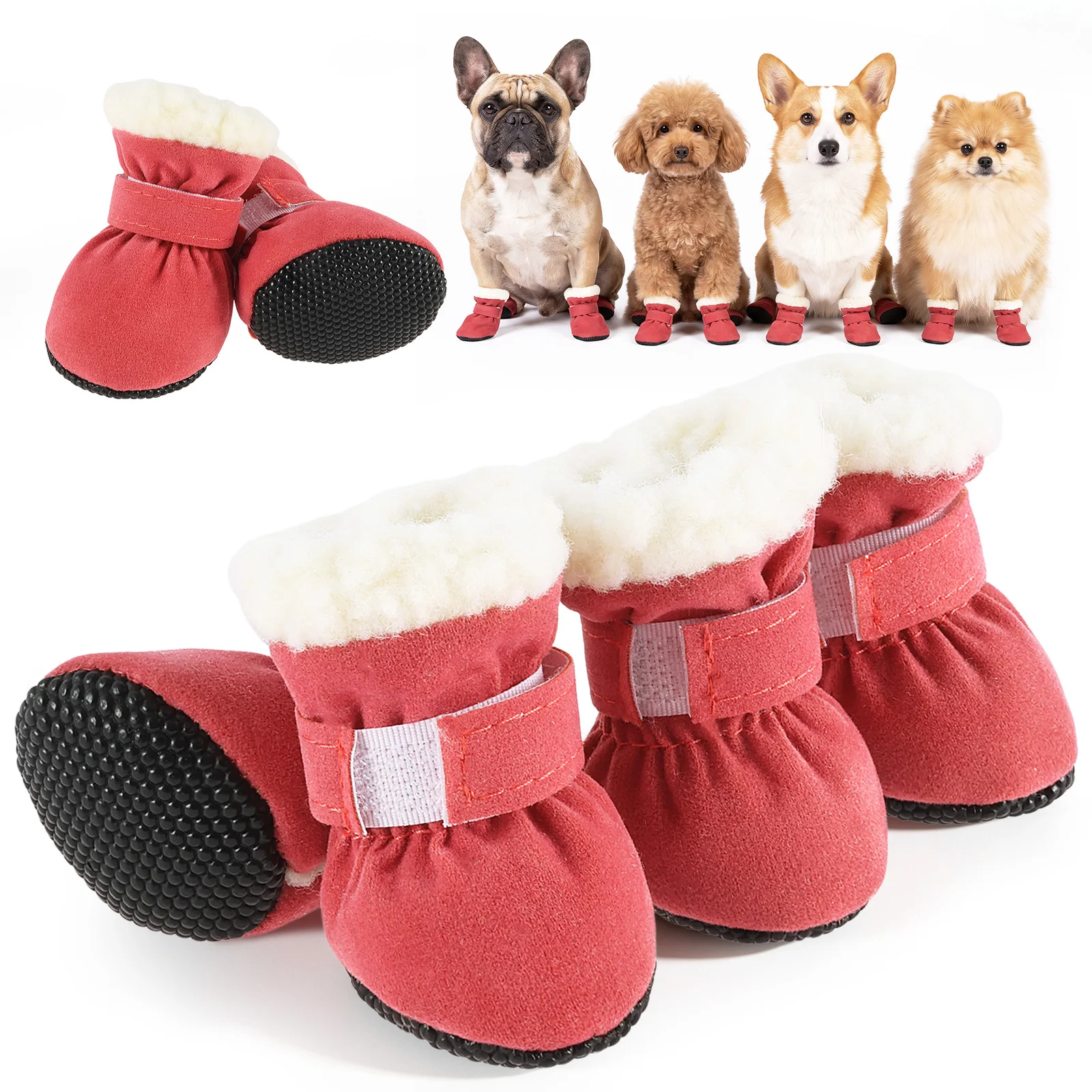 4pcs Winter Dog Shoes Waterproof Warm Non-slip Snow Boots for Small Breeds Dogs Puppy Outdoor Walking Pet Socks Bootie