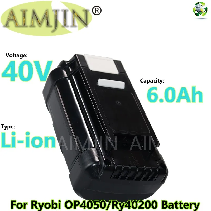 

40V 6000mAh Li-ion Battery OP40401 OP4050A for Ryobi OP4050 RY40502 RY40200 RY40400 Power Tools Replacement Battery