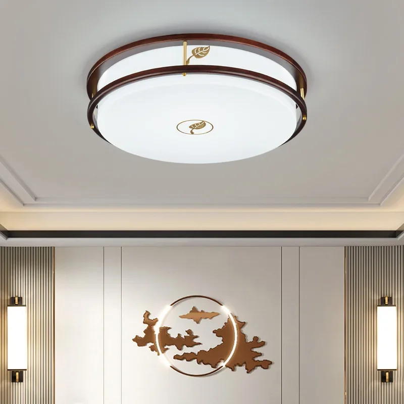 Nuova lampada da soffitto cinese interamente in rame, lampada da soggiorno classica antica a vento rettangolare in legno massello