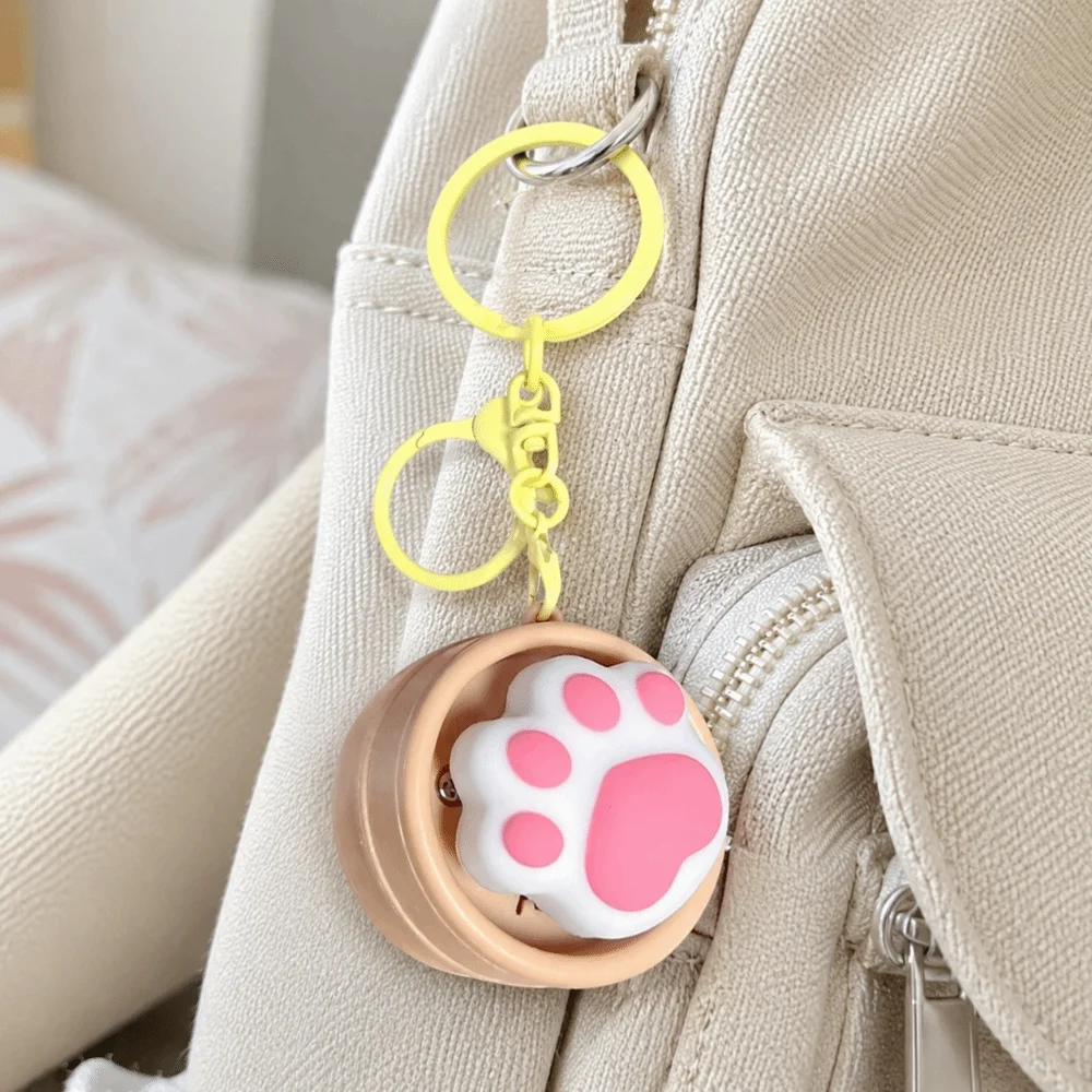 Light-up Press Keyboard Keychain Rotational Sound Generation Cartoon Steamed Bun Keyring Mini Simulation Funny Fidget Bag Charm