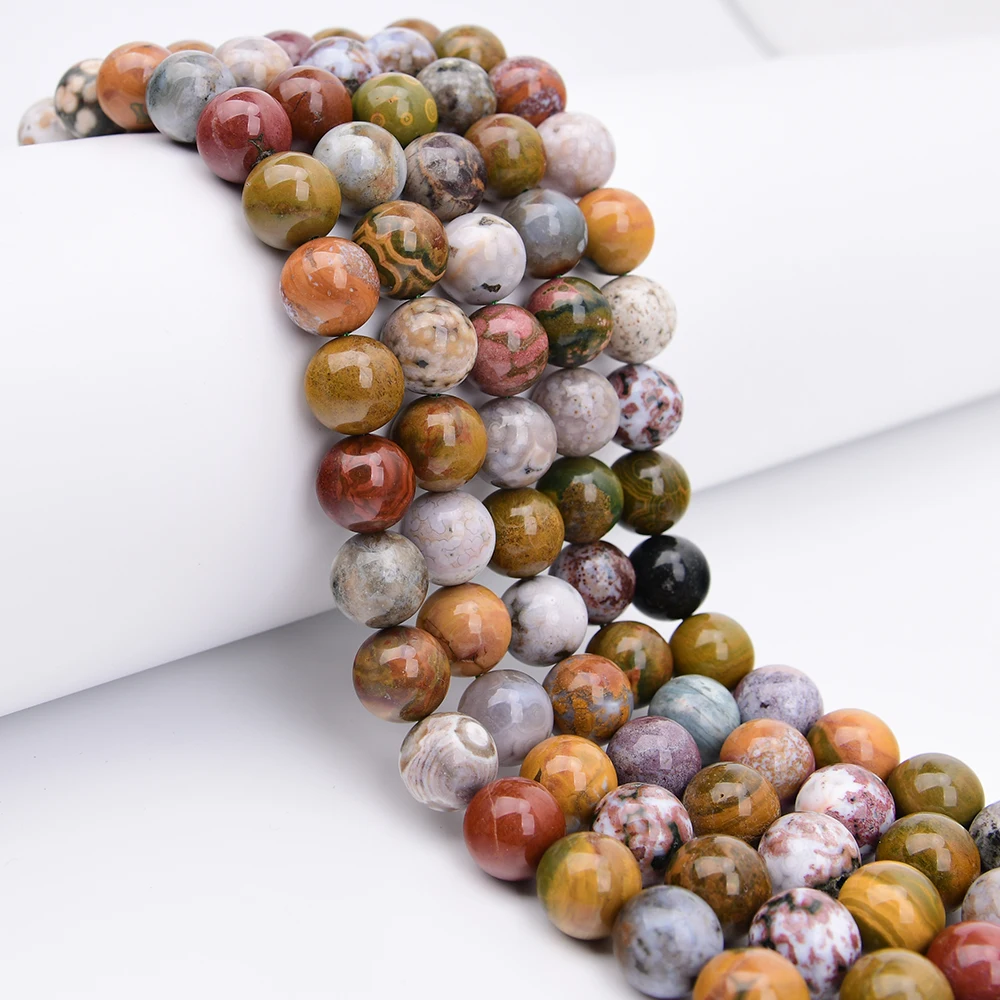 APDGG Big Size 16mm Natural Mix Color Ocean Jasper Agate Rare Round Loose Pendant Beads 16'' Strand Jewelry DIY