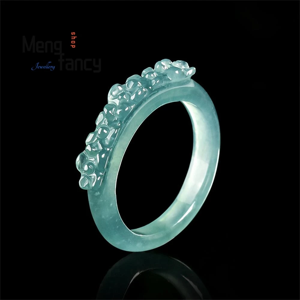 

Натуральное нефритовое кольцо класса А с объемным цветком из голубого жадеита, модное ювелирное украшение для пары, роскошный праздничный подарок