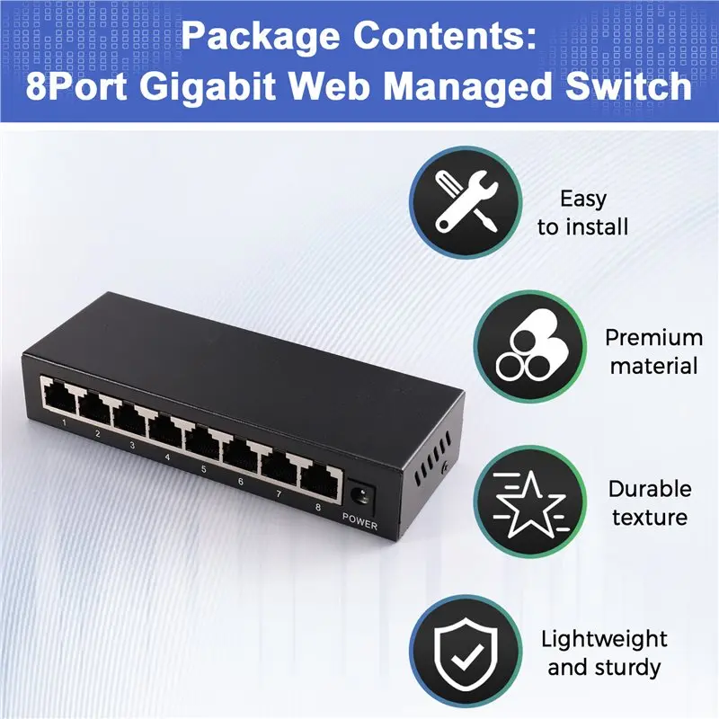 [LXYA68Z!] Web Managed 8 Port Gigabit Ethernet Switch Full Gigabit Switch Supports VLAN/QOS DHCP/IGMP 8 Port Management
