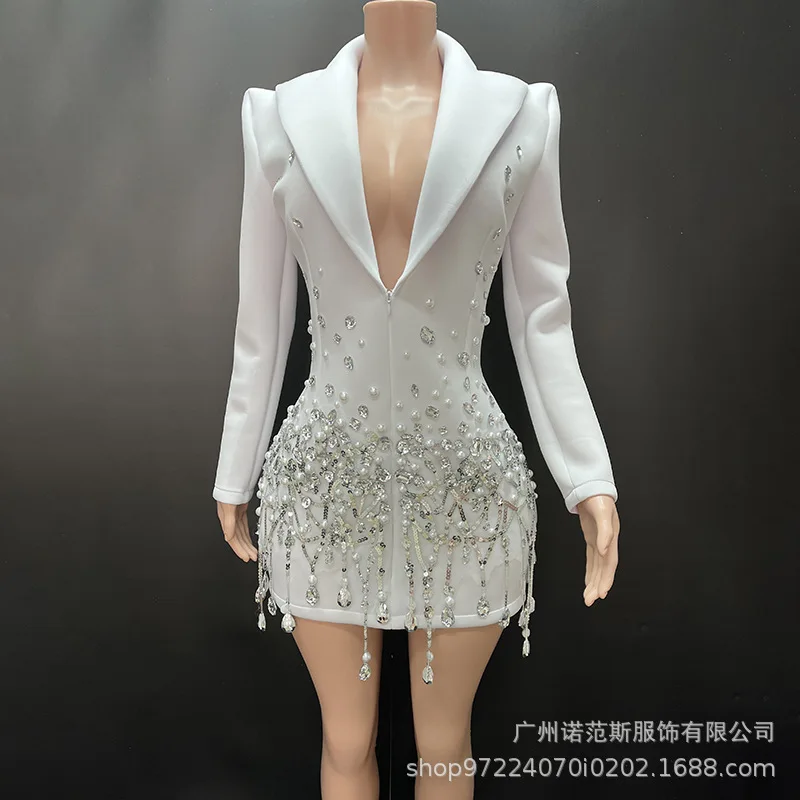 

High End White Temperament Professional Suit Dress Company Temperament Elegant Annual Party Evening Dress