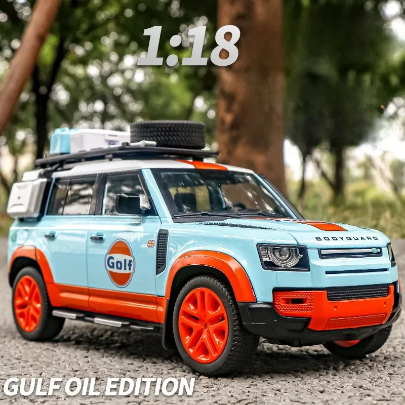 Land Rover Defender 110 Camel Trophy Off Road Car Model Diecast 1/18 Children Toys Vehicles Gift Sound Light Voiture Miniature