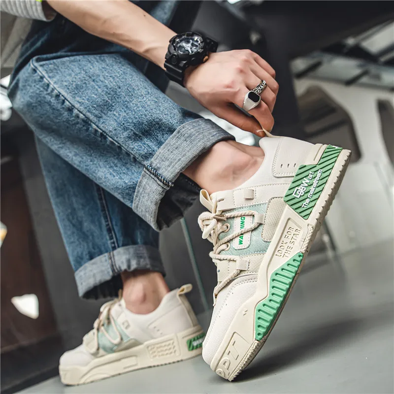 Fashion Beige Skateboarding Shoes For Men Street Platform Casual Men's Skateboard Shoes Comfortable Breathable Sports Shoes Man