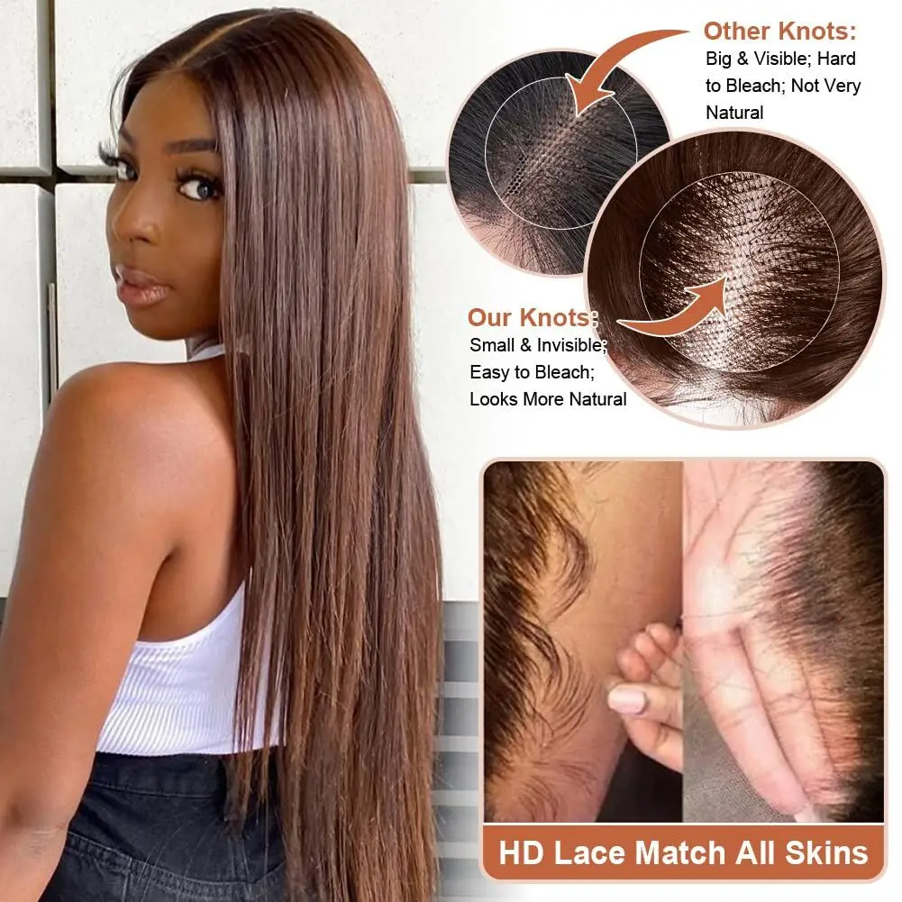 ISEE Hair #4 Wear And Go Chocolate Brown Straight Wig 4X4 Transparent Lace Front Glueless Human Hair Wigs Pre Cut PrePlucked