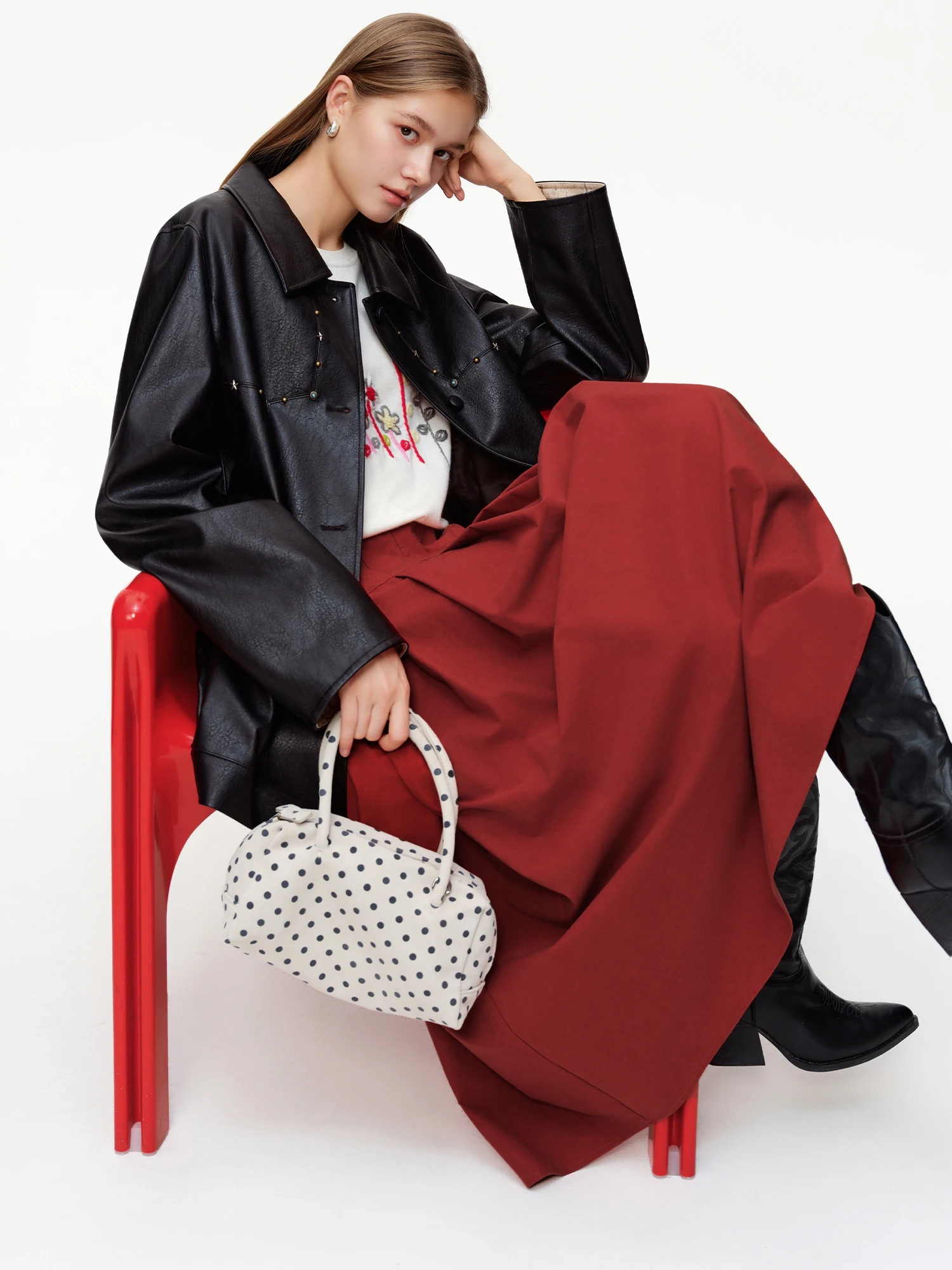 DUSHU 2026 Spring New Oversized Leather Jacket Women Mid-Length Fashion Notch Lapel Loose Coat Casual Chic Outerwear Coat