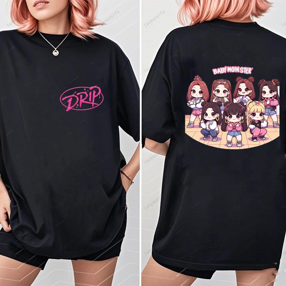 

Футболка BABYMONSTER Kpop Band, корейская модная летняя футболка с принтом, летняя свободная дышащая футболка унисекс в стиле Харадзюку