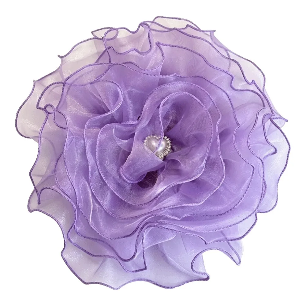New Organza Flower Brooch Oversized Versatile Ornament Floral Corsage 9-Layer Chest Decoration Scarves Buckle Pin Hair Accessory