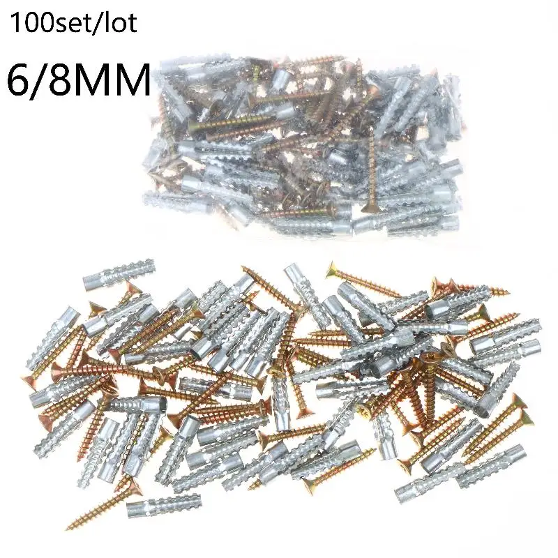 100Set 6/8mm Wall Anchors And Screws Set Metal Expansion Plug And Self Tapping Screws Kit For Concrete Drywall Mounting