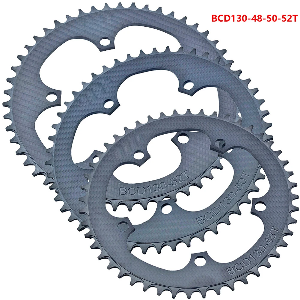 Single Chainring for Road and Folding Bikes Carbon Fiber Material BCD130 with 5 Bolts for 9 to 13 Speed Compatibility