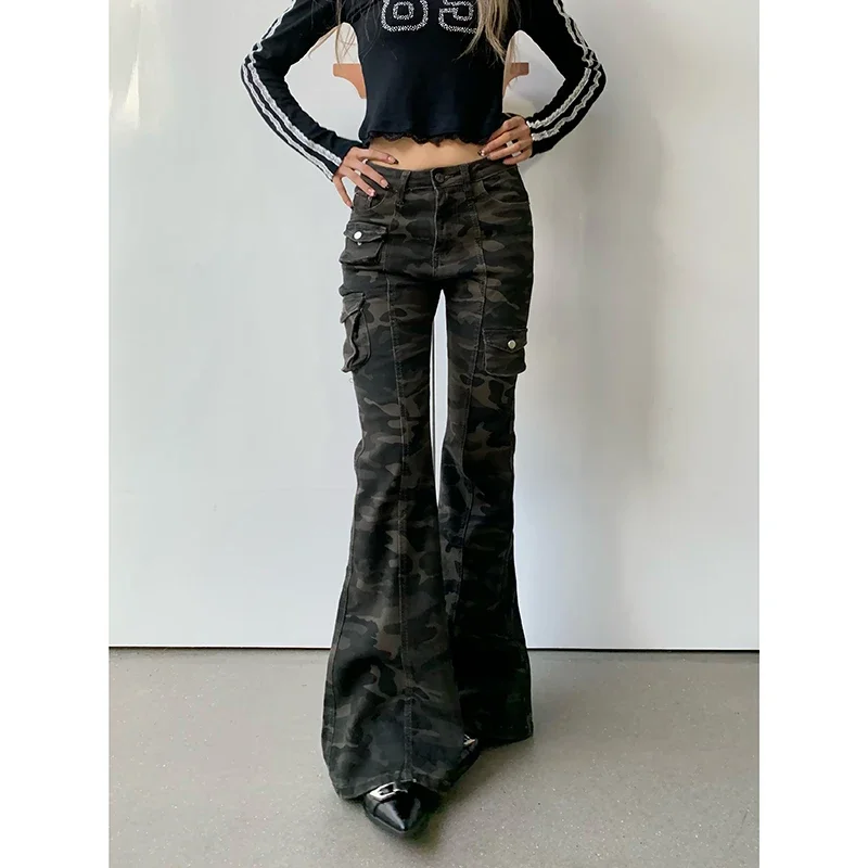 Camouflage Baggy Y2k Cargo Jeans Damen Hohe Taille Harajuku Ästhetische Denim Hose Vintage 2000er Jahre Trashy Hose Pantalones