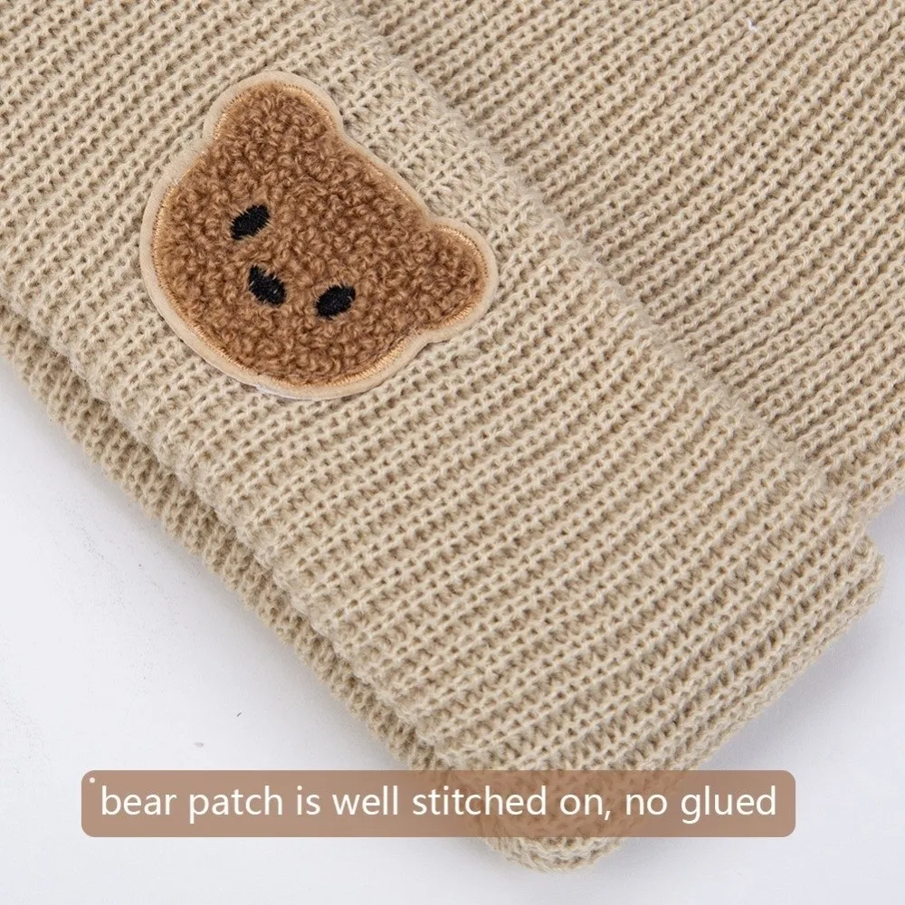 Moda bonito dos desenhos animados gorro boné à prova de vento cor sólida chapéu de malha quente pulôver boné bebê