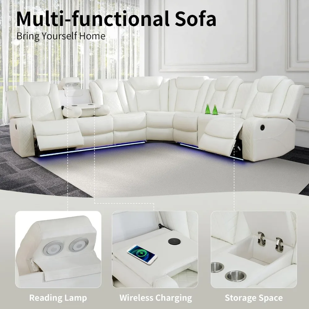 Recliner, Recliner Sofa Sectional Sofa, Air Leather Reclining Corner Sectional Sofa Set, Cup Holder, Storage Console, Sofa