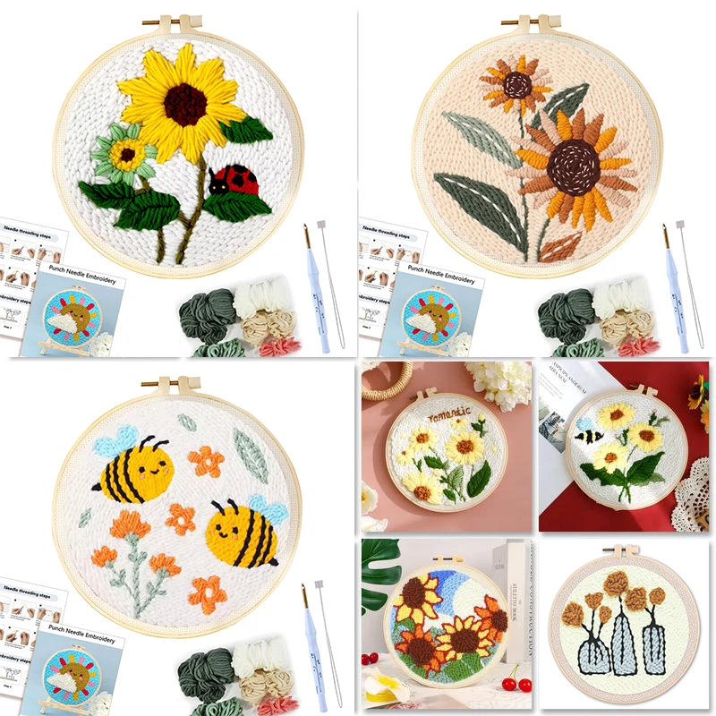 

Punch Needle Embroidery kits Sunflower For Beginner Art and crafts Poking needles Embroidery Sewing For Adult Artwork Set