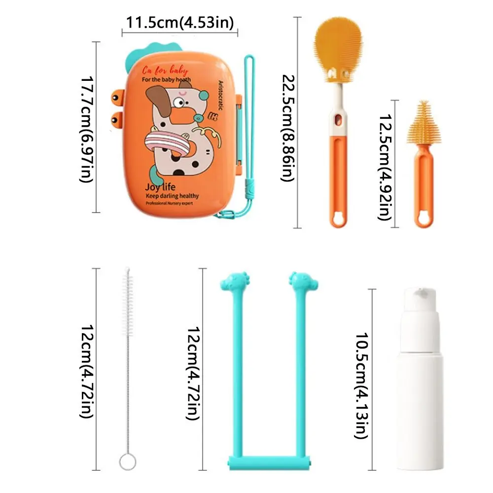 5-in-1 Baby Bottle Brush Set Built-in Drain Rack Drying Rack Bottle Cleaner Brush Space Saving Portable Cup Brush