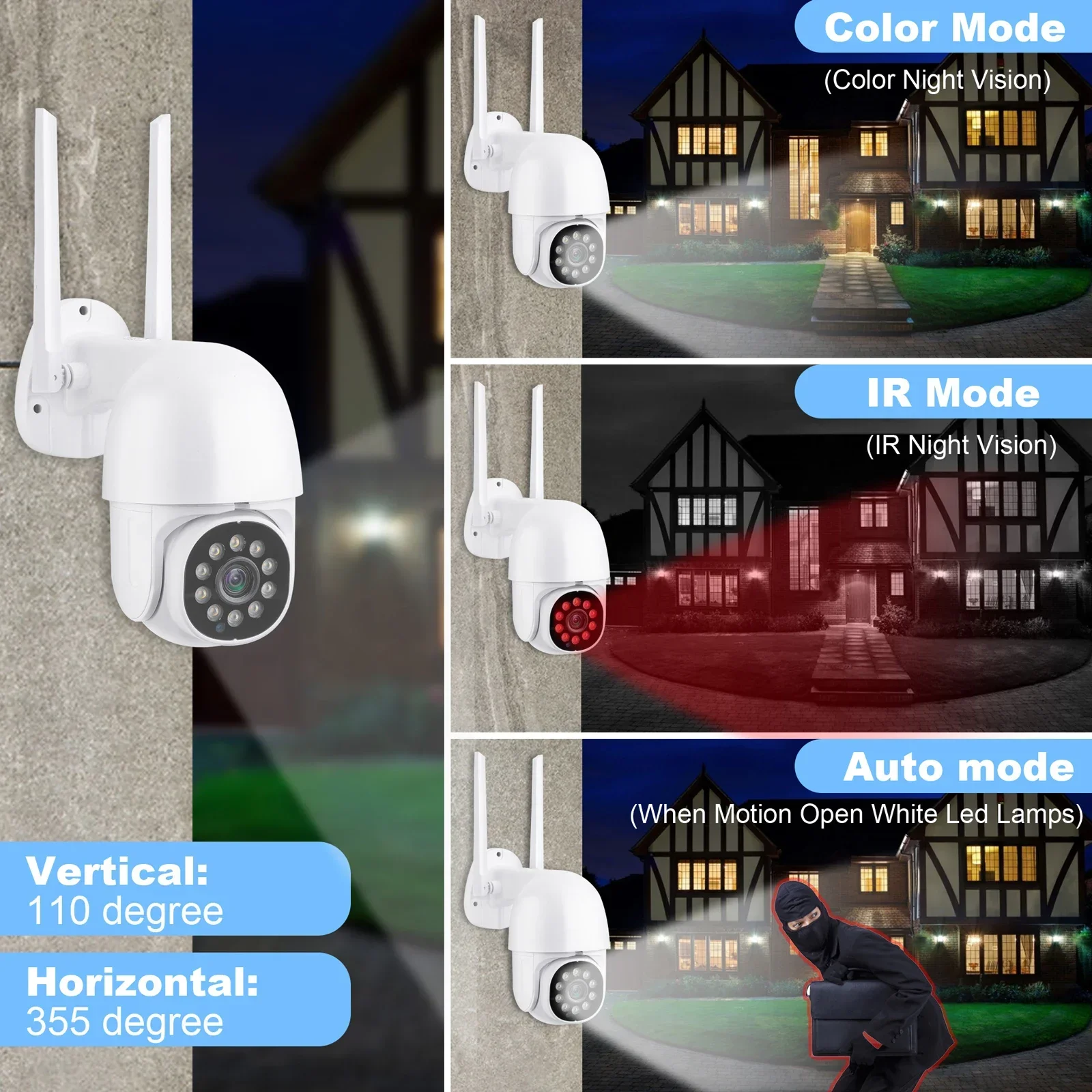 Mini Wifi PTZ Speed Camera Two-Way Audio 4X Digital Zoom IP Camera Lntelligent Dual Light Source CCTV Home Security Moni