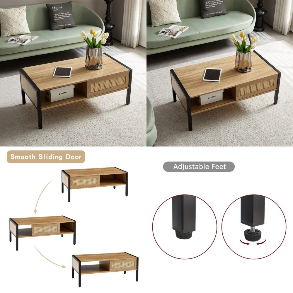 Café Tables40 inch Wicker Coffee Table for Living Room Perfect Center Cocktail Table with Rattan Design