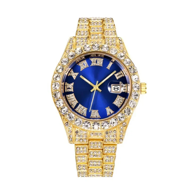 Hiphop Fashion Horloge Voor Mannen Full Diamond Rond Luxe Quartz Heren Dames Sporthorloges Zilver Goud