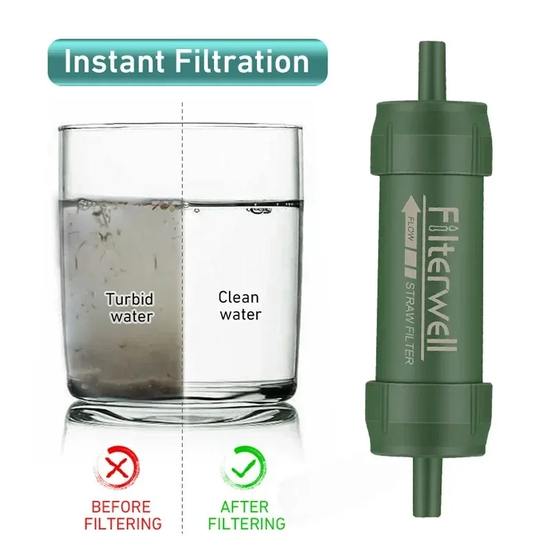 1PC Outdoor Mini Water Filter Straw Camping Purification Portable Hiking Water Purifier for Survival or Emergency Supplies