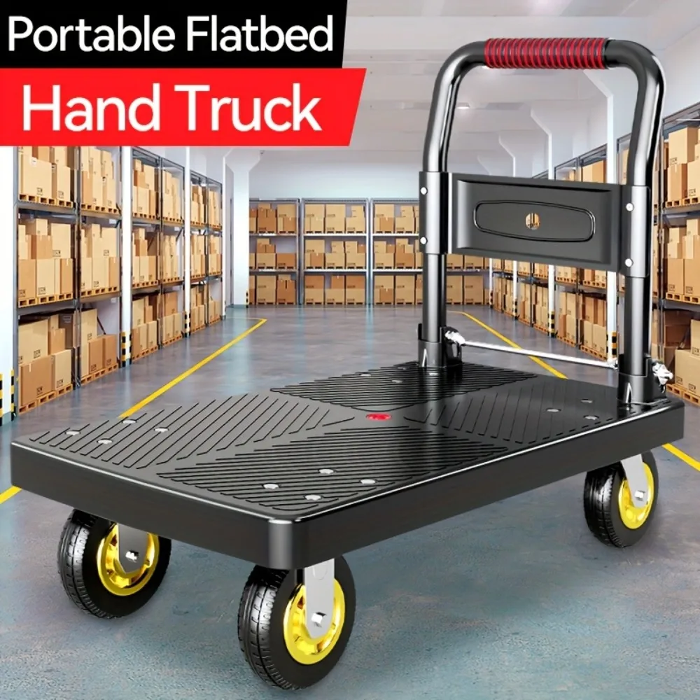 

Heavy Duty Folding Hand Truck 620Lb/820Lb Capacity 2 Size Options 35.4/23.6Inch Black Swivel Handle Plastic Deck Space-Saving