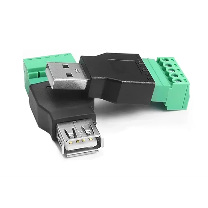 USB 2.0 Type Connector with 5 Pin Screw Terminal, Solderless Male Female USB Plug Socket for Computer TV Phone Keyboard Mouse