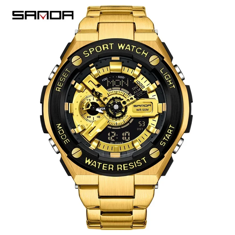 SANDA 3170  Alarm Clock Men\'s Watch Digital Wristwatches New Handlift Light Multi functional Sports Waterproof and Shockproof