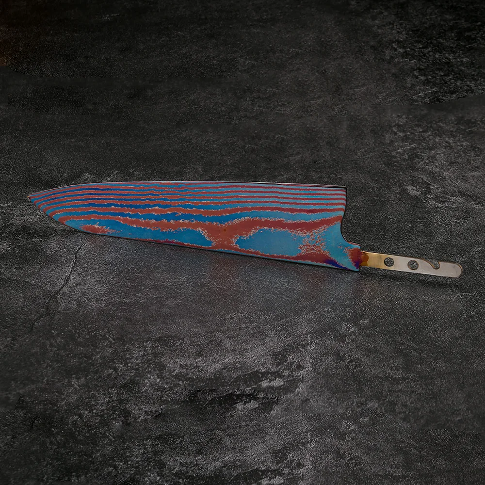 Titanium Damascus steel chef knife blade Timascus knife blade blank kitchen knife making kit no handle DIY Luxury material
