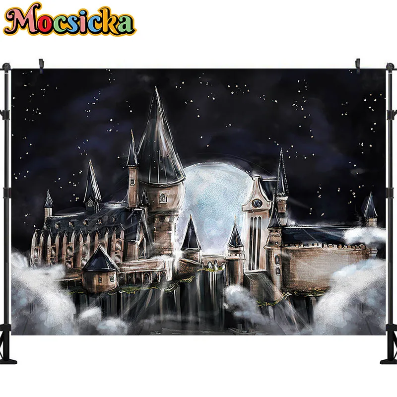 Mocsicka Halloween Castle Theme Photography Huge Moon Birthday Party Backdrop Decoration Trick or Treat Studio Props Banner