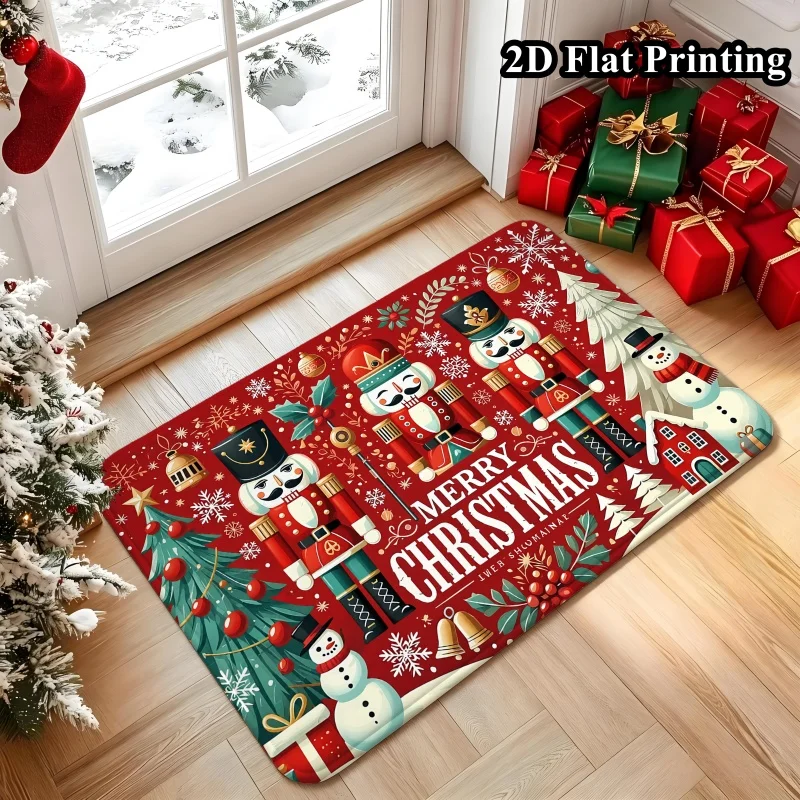 Let It Snow Themed Non Slip Doormat Winter Snowflake Snowman Artwork for Farmhouse Household Front Entry Space
