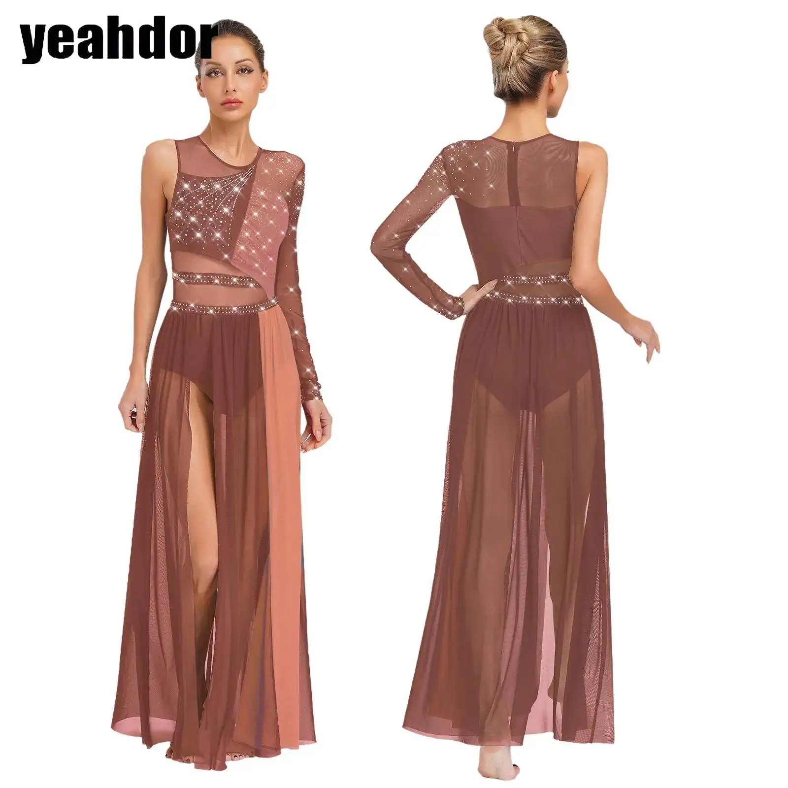 

Женский костюм для лирического танца со стразами, современная танцевальная одежда, балетный гимнастический купальник с боковым разрезом и прозрачной сеткой для танцев и фигурного катания