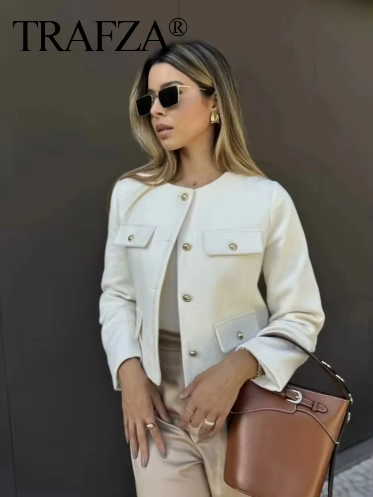 HH المرأة خمر معطف الصلبة طويلة الأكمام س الرقبة سترة مع أزرار معدنية الخريف الإناث موضة ملابس خارجية مكتب سيدة عادية