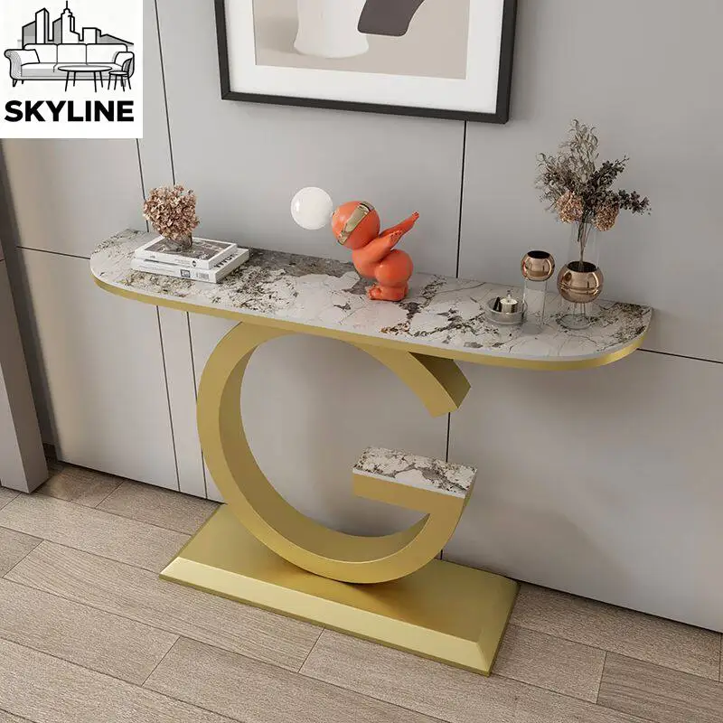 Light luxury entrance cabinet, simple and modern semi-circular rock slab entrance table, entrance platform