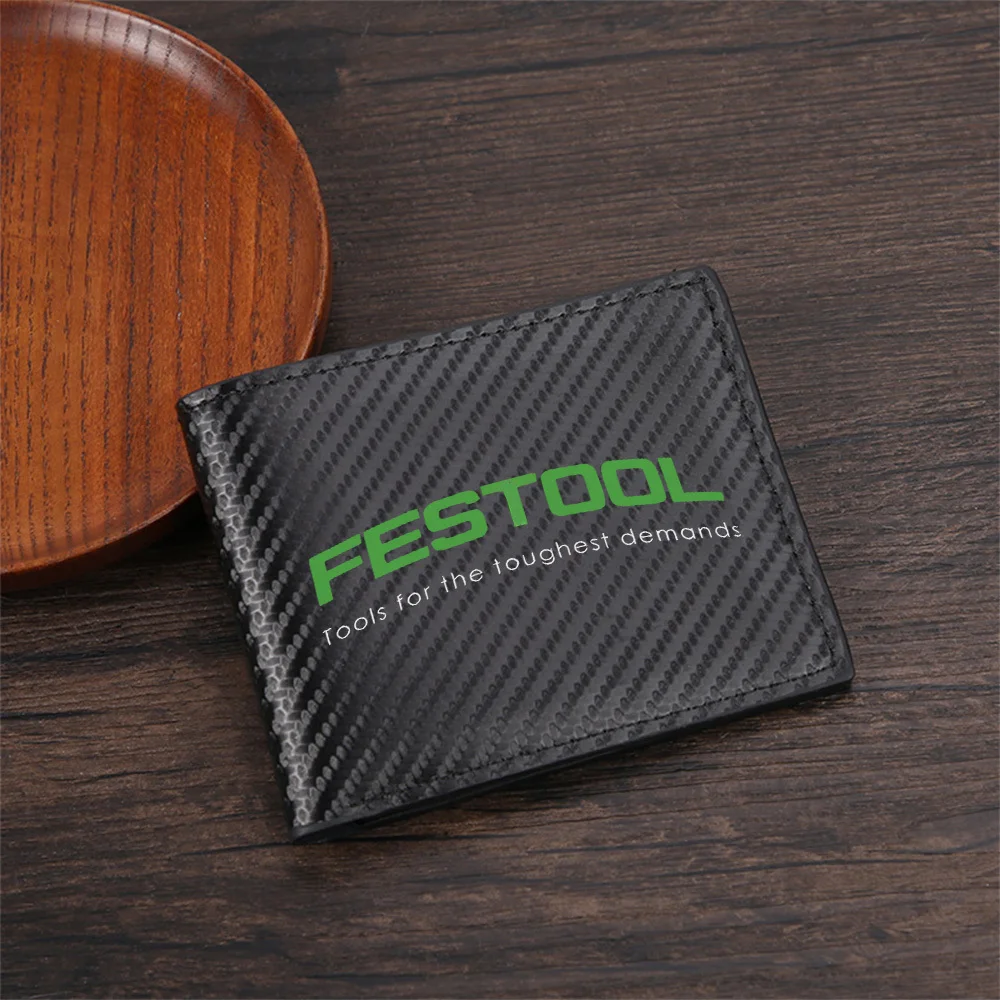 Green FESTOOL logo,black background Men's Wallets Simple Business Modern Stylish Printing Design Gifts For Father Boyfriend Chri