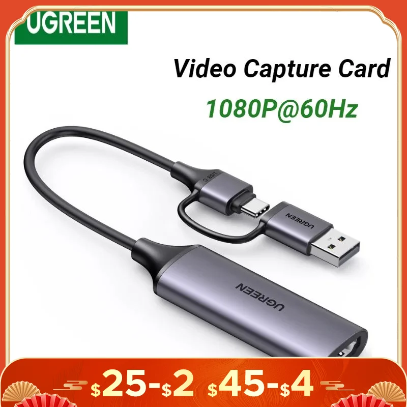 UGREEN HDMI Video Capture Card 1080P@60Hz HDMI to USB Type C Video Grabber Box for PC Computer Camera Live Streaming Record