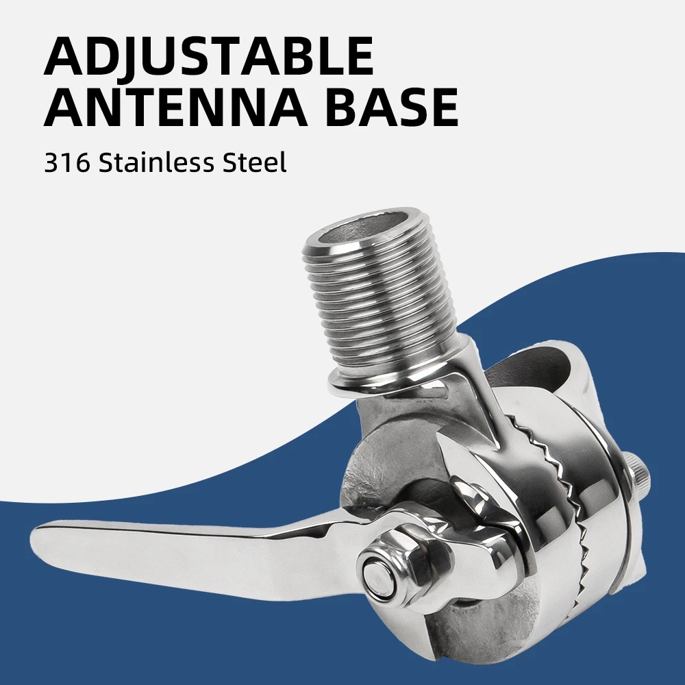 Boat Adjustable VHF Antenna Base 316 Stainless Steel Ratchet Mount Stand Antenna Bracket 7/8 to 1in Rails For Boat Marine Yacht