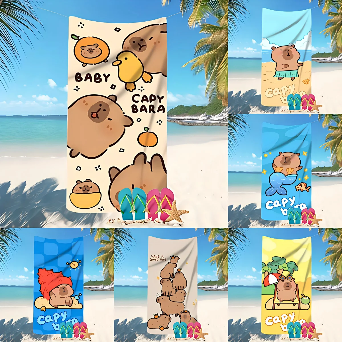 Plus Size Capybara Beach Towel Large Funny Cartoon Bath Towel Quick Dry Sand Free Swimming Pool Travel Blanket Summer Vacation