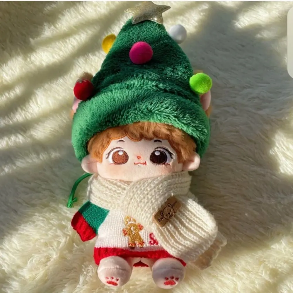 20cm Christmas Doll Clothes Set Green Christmas Tree Hat Gingerbread Man Sweater Bear Scarf Doll Clothes Decor for 1/12 BJD Doll