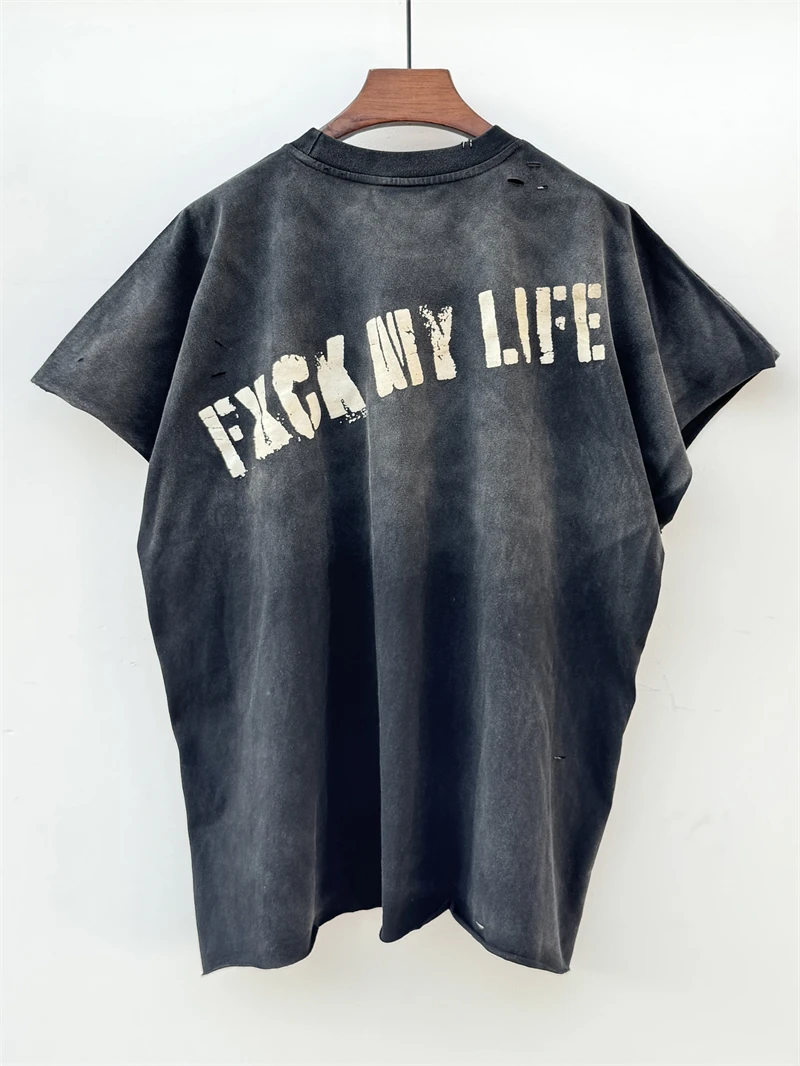 Washed Saint Punk art limited edition BOX TEE Hand Worn Vest T-Shirts Men Women High Quality T Shirt image 2