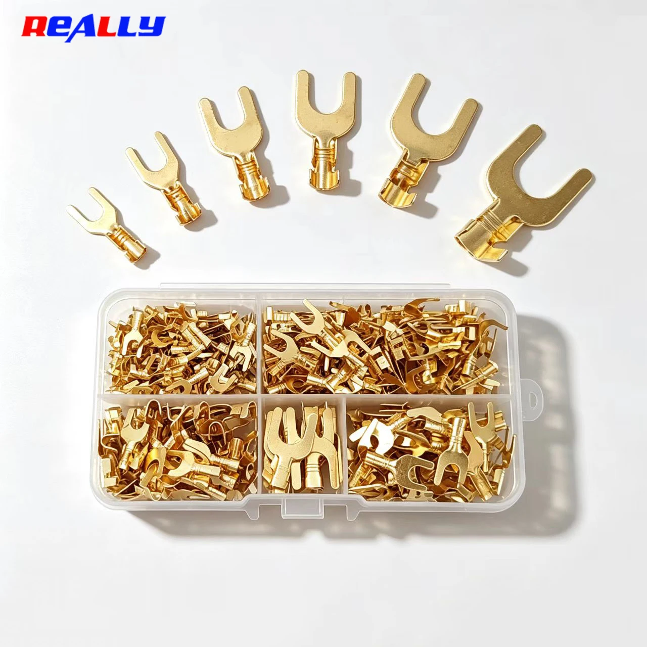 Brass UT Fork Spade Lug Terminal Assortment Kit Y Type Bare Crimp Wire Terminal Ground Copper Ear Copper Nose M3.2 4.2 5.2 6.2 8