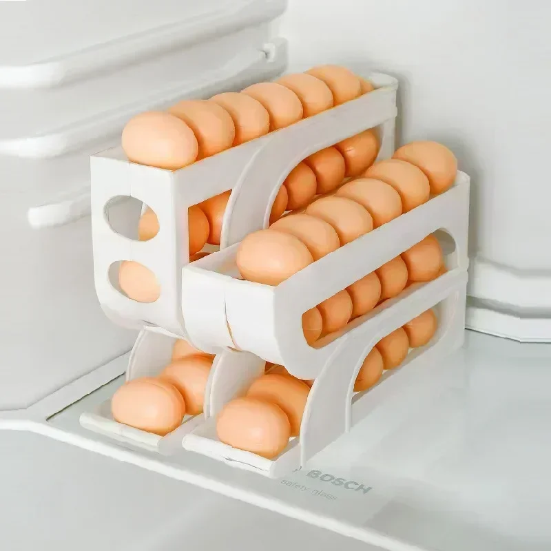 3/4 Layer Tiers Egg Holder for Fridge, Auto Rolling Fridge Egg Organizer,Egg Rack Large Capacity Egg Dispenser for Refrigerator