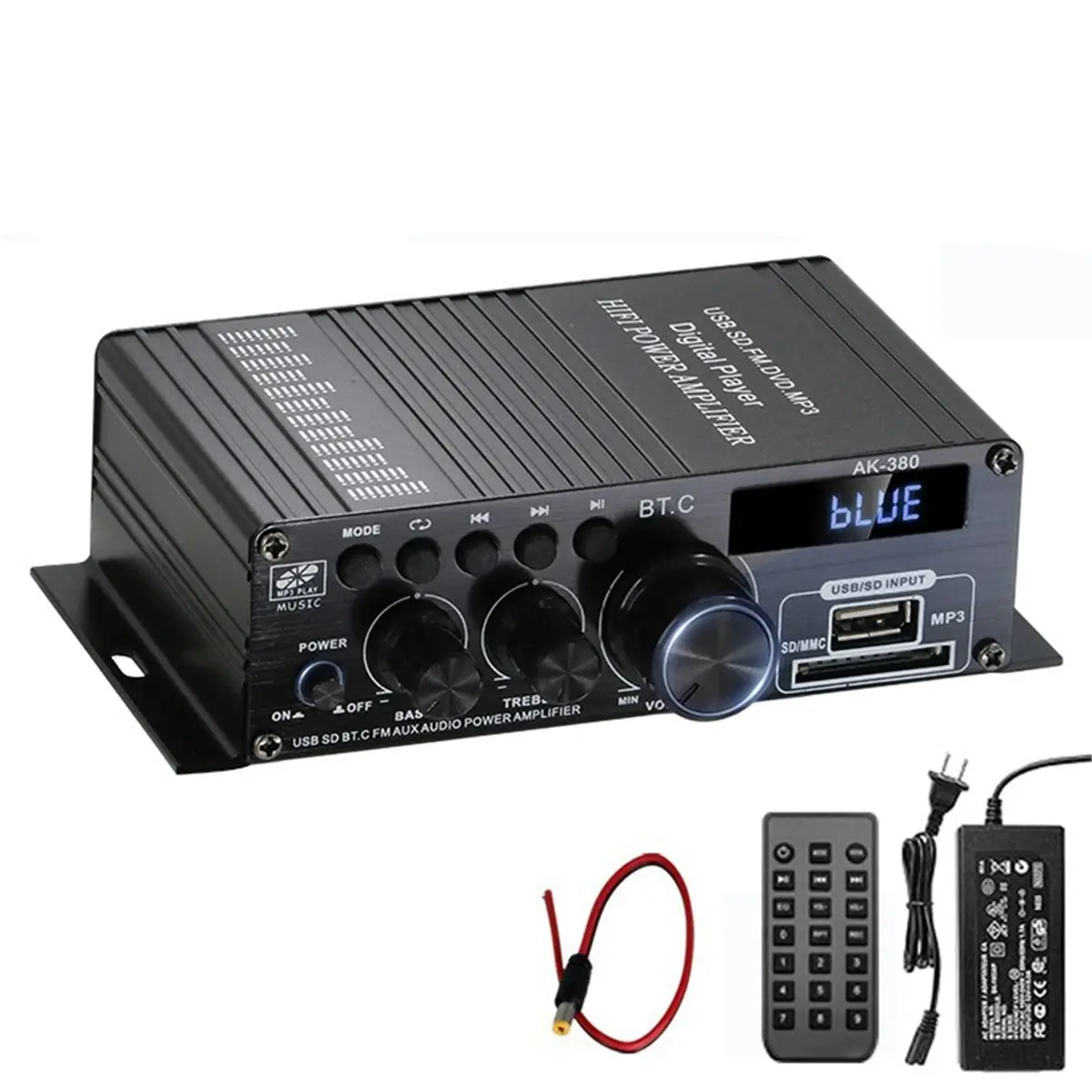 Happy New-  AK380 Sound Amplifier Audio Karaoke Home Theater Amplifier 2 Channel HIFI Bluetooth Amplifier for Car US Plug